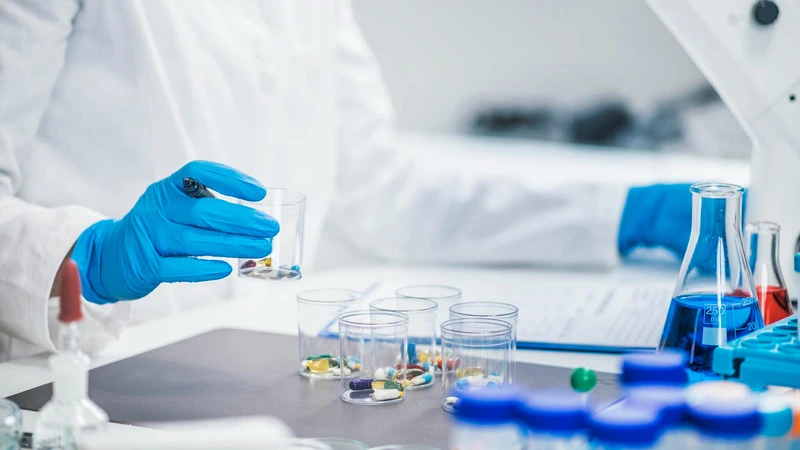 Laboráns kapszula-mintát készít elő laboratóriumi vizsgálathoz
