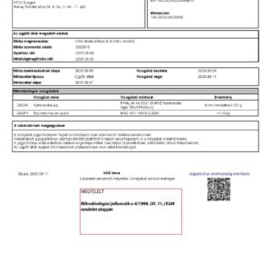 A jegyzőkönyv első oldala: Mikrobiológiai vizsgálat