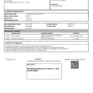 A jegyzőkönyv első oldala: Mikrobiológiai vizsgálat