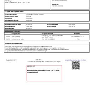 A jegyzőkönyv első oldala: Mikrobiológiai vizsgálat