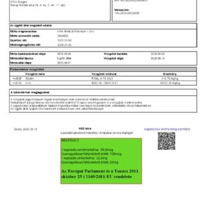 A jegyzőkönyv első oldala: Ásványianyag-tartalom (hatóanyag-vizsgálat)